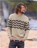 Celtic & Co. Pure Wool Chevron Crew Neck Jumper Beige