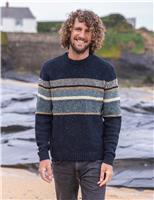 Celtic & Co. Pure Wool Block Stripe Crew Neck Jumper Dark Navy