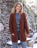 Celtic & Co. Pure Wool Cable Knit V-Neck Cardigan Brown