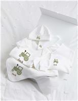 Molly & Monty Personalised Green Tractor Ultimate Collection Set (0-1 Yrs) White