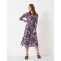Jersey Floral Round Neck Midi Waisted Dress