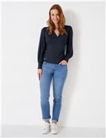 Crew Clothing Jersey Polka Dot V-Neck Wrap Top Navy Mix