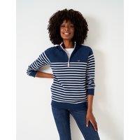 Crew Clothing Cotton Rich Striped Half Zip Sweatshirt Blue Mix
