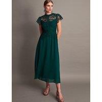 Monsoon Lace Midi Waisted Dress Green