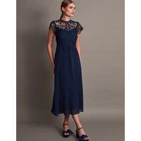 Monsoon Lace Midi Waisted Dress Navy