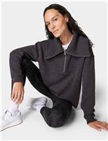 Sweaty Betty Restful Cotton Rich Half Zip Sweatshirt Dark Grey