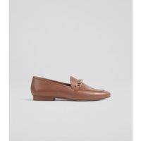 Leather Chain Detail Flat Loafers