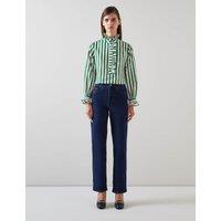 Cotton Rich Striped Ruffle Shirt with Silk