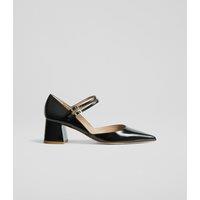 Leather Patent Block Heel Court Shoes