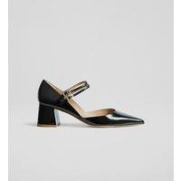 Leather Patent Block Heel Court Shoes