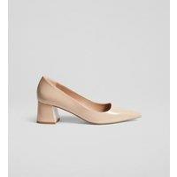 Leather Patent Block Heel Court Shoes