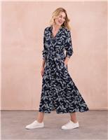 Celtic & Co. Floral V-Neck Midi Waisted Dress Navy Mix