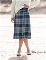 Celtic & Co. Pure Wool Checked Midi A-Line Skirt Blue Mix