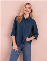 Celtic & Co. Linen Blend Pleat Detail Shirt Navy