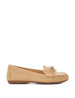 Leather Bow Flat Slip On Loafers