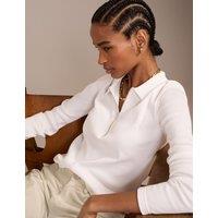 Pure Cotton Ribbed Half Zip Top