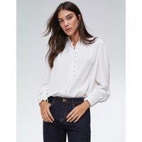 Crew Neck Button Through Puff Sleeve Blouse