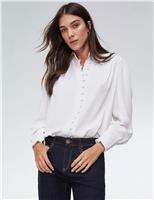 Crew Neck Button Through Puff Sleeve Blouse