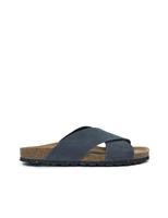 Celtic & Co. Leather Crossover Flat Sliders Dark Navy