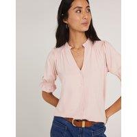 BAUKJEN Notch Neck Frill Detail Blouse Light Pink