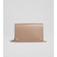 Leather Patent Finish Chain Strap Clutch Bag