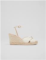 Leather Ankle Strap Wedge Espadrilles