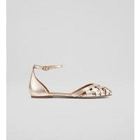 Leather Metallic Ankle Strap Flat Sandals