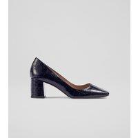 Leather Croc Block Heel Pointed Court Shoes