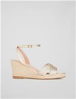 Metallic Ankle Strap Wedge Sandals