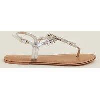ACCESSORIZE Sparkle Ankle Strap Flat Toe Thong Sandals Silver