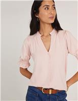 BAUKJEN Notch Neck Frill Detail Blouse Black