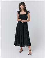 Ghost Pure Cotton Broderie Midaxi Skater Dress Natural
