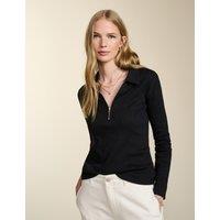 BAUKJEN Pure Cotton Ribbed Half Zip Top Black