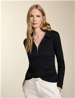 Pure Cotton Ribbed Half Zip Top
