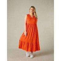 Jersey Spot Print V-Neck Tiered Midi Dress