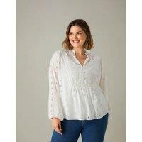 Broderie Embroidered Notch Neck Blouse