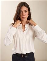 High Neck Relaxed Pintuck Blouse