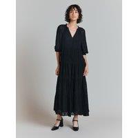 Jacquard V-Neck Midi Tiered Dress
