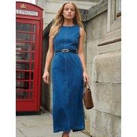 Denim Round Neck Midi Column Dress