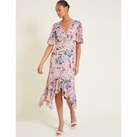 Floral V-Neck Ruffle Midi Waisted Dress