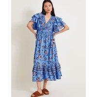 Pure Cotton Printed V-Neck Midi Tea Dress