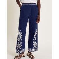 Pure Cotton Embroidered Wide Leg Trousers