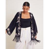 Crepe Embroidered Fringed Shacket