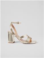 Metallic Ankle Strap Block Heel Sandals