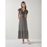 Pure Silk Polka Dot V-Neck Maxi Tea Dress