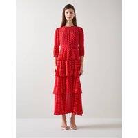 Textured Polka Dot Ruffle Maxi Tiered Dress