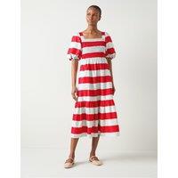 Pure Cotton Striped Midi Tiered Smock Dress