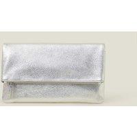 Leather Metallic Fold Over Clutch Bag