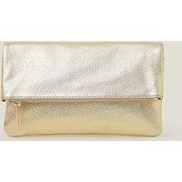 Leather Metallic Fold Over Clutch Bag