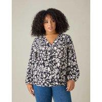 Floral V-Neck Button Through Blouse